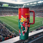 1 Pc 40oz insulated tumbler with handle and straw, double wall vacuum mug, Vacuum Flask, leak proof lid, keeps hot 12h cold 24h, large capacity travel mug, football fan gift, sports tumbler for men women, game day cup, hot cold drinks, holiday gift idea