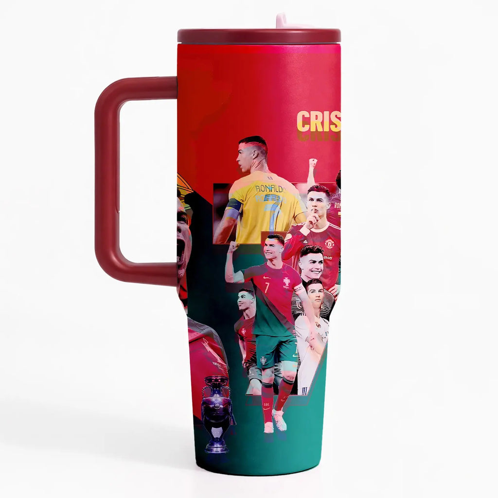 1 Pc 40oz insulated tumbler with handle and straw, double wall vacuum mug, Vacuum Flask, leak proof lid, keeps hot 12h cold 24h, large capacity travel mug, football fan gift, sports tumbler for men women, game day cup, hot cold drinks, holiday gift idea