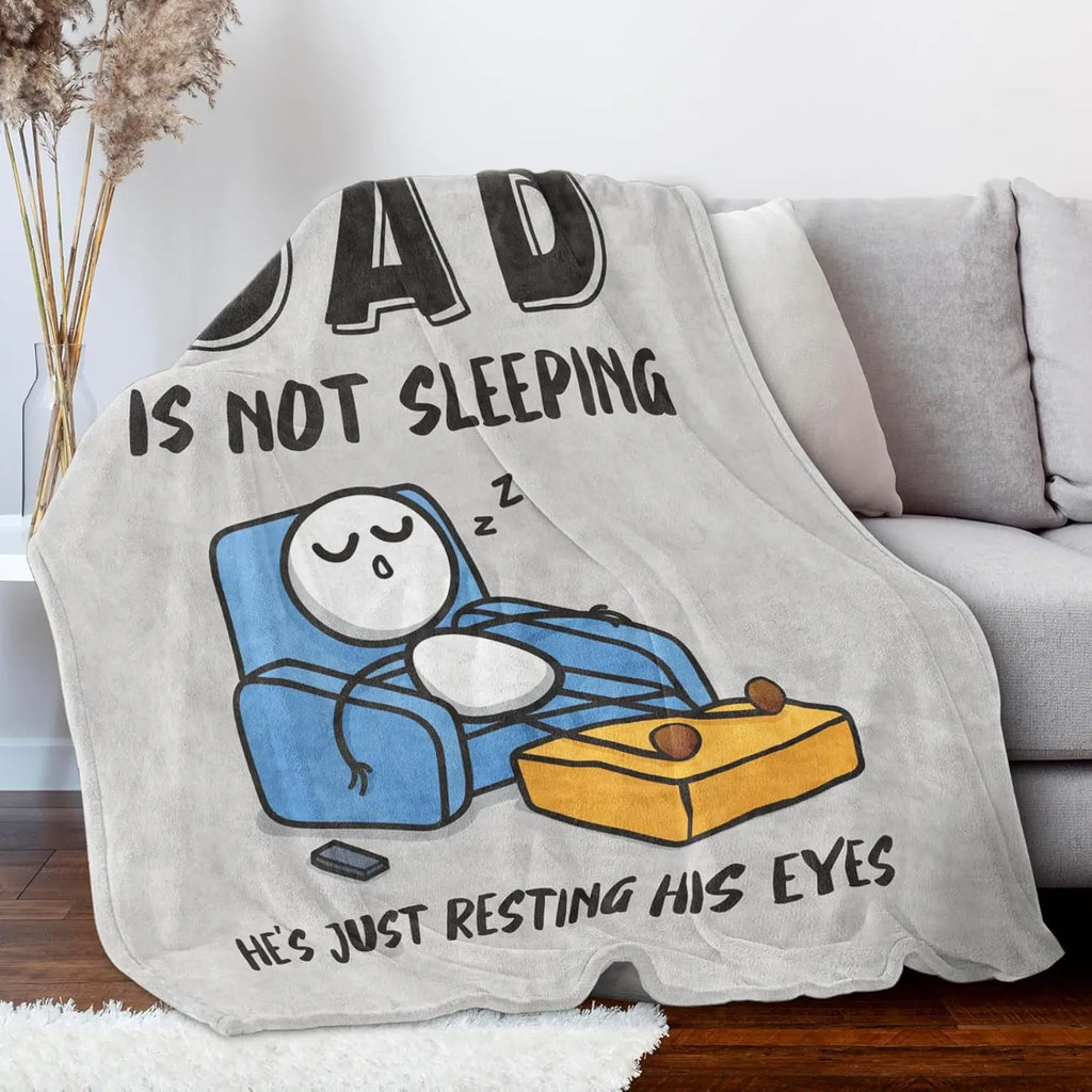 【Father's Day】Funny Birthday Gift for Dad Husband, Dad Is Not Sleeping Flannel Blanket, Fathers Day Dads Gifts From Daughter Son, Super Soft Throws Blanket for Couch and Napping