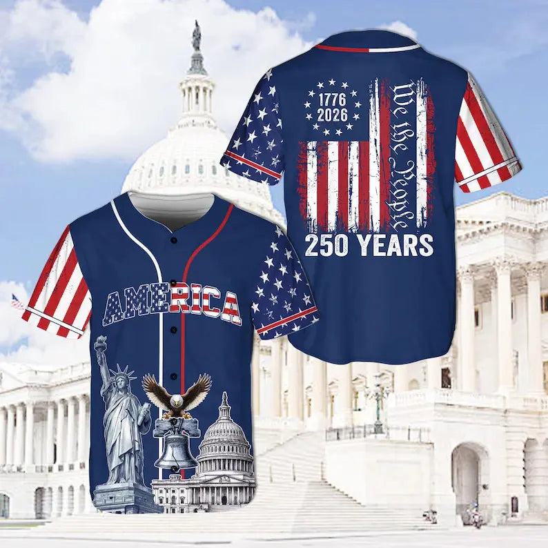 USA 250 Years Baseball Jersey, 1776–2026 Semiquincentennial Patriotic Jersey, We The People Eagle Statue of Liberty 4th of July Jersey - Multiple Colors Available