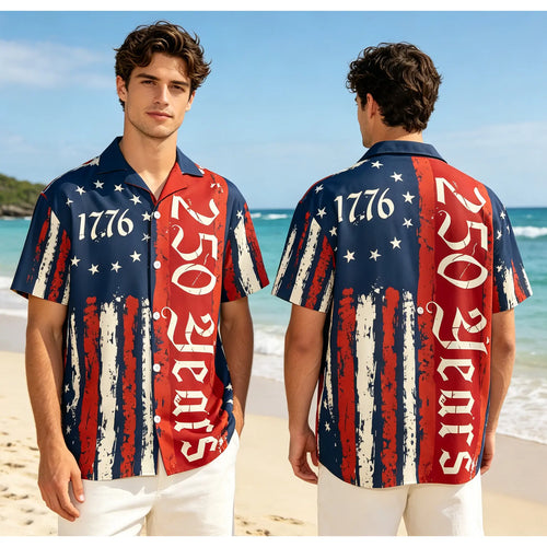 250 Years USA Hawaiian Shirt, 250th Anniversary USA Flag Button Up Aloha  Shirt, We The People 1776–2026 Shirt, Patriotic 4th of July Shirt, Gift for Him
