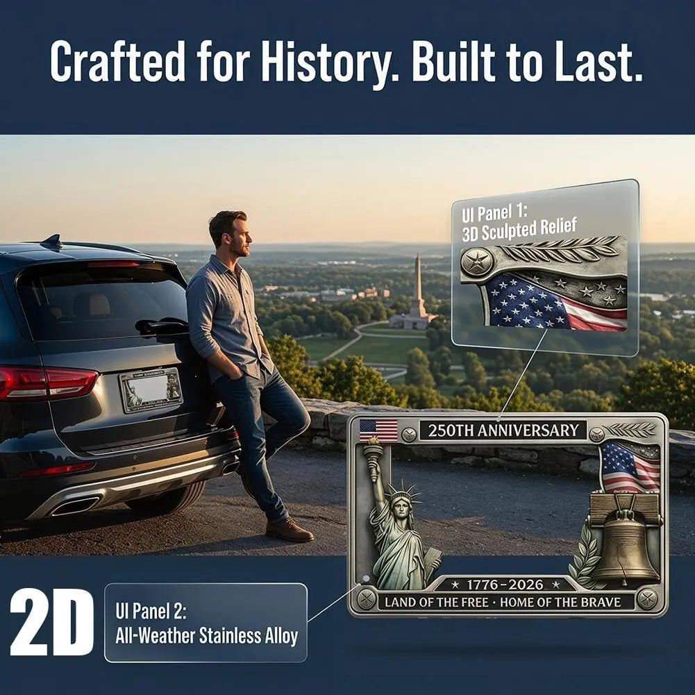 250th Anniversary Commemorative License Plate Frame,United States 250 Year American Car Plate Frame, License Plates Holder,250 Anniversary USA Car Tag Cover,Aluminum LicensePlateFrame Fits Standard