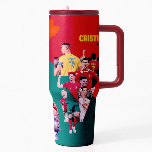 1 Pc 40oz insulated tumbler with handle and straw, double wall vacuum mug, Vacuum Flask, leak proof lid, keeps hot 12h cold 24h, large capacity travel mug, football fan gift, sports tumbler for men women, game day cup, hot cold drinks, holiday gift idea
